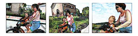 3 manipulated bike riding shots with colored edges 14k
